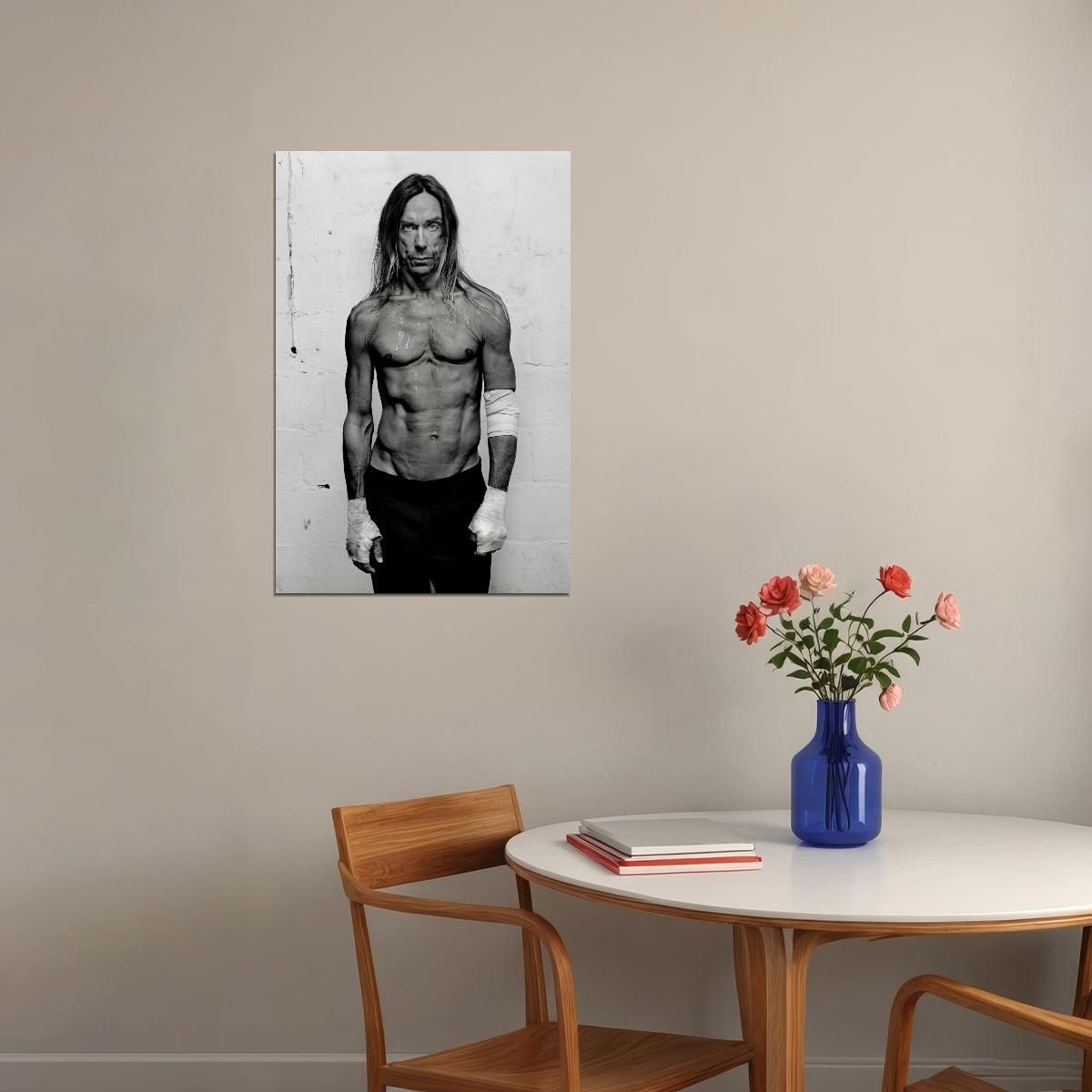 Iggy Pop Black And White Portrait Poster Iconic Music Legend Wall Art Print