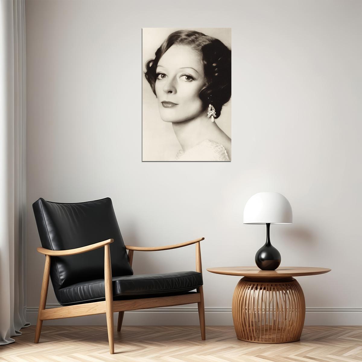 Maggie Smith Black And White Classic Portrait Poster 1960s Vintage Hollywood Icon Wall Art Print