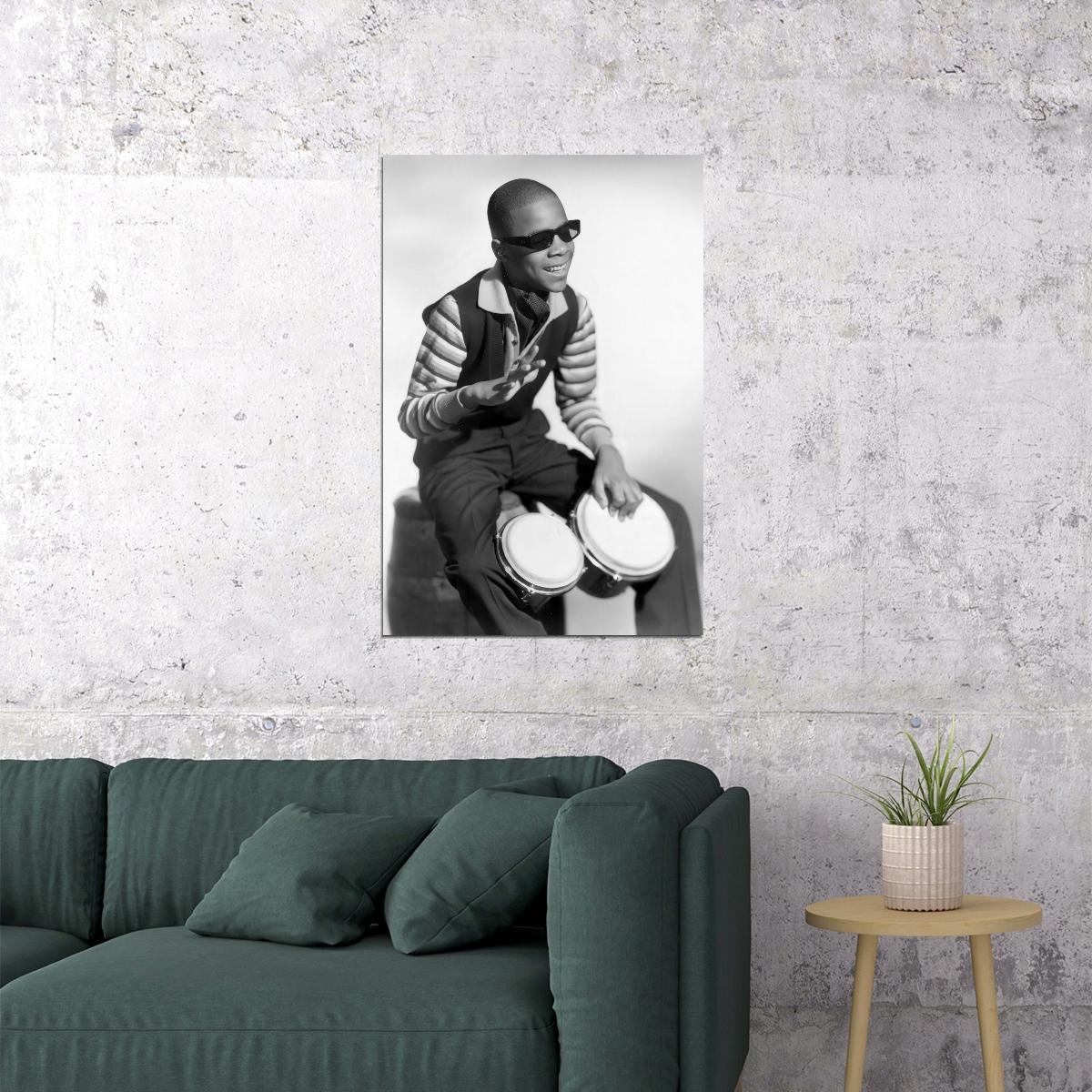 Stevie Wonder Young Black And White Poster Iconic Soul Musician 1960s Piano Portrait Wall Art Print Old Hollywood Aesthetic Wall Decor