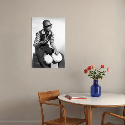 Stevie Wonder Young Black And White Poster Iconic Soul Musician 1960s Piano Portrait Wall Art Print Old Hollywood Aesthetic Wall Decor