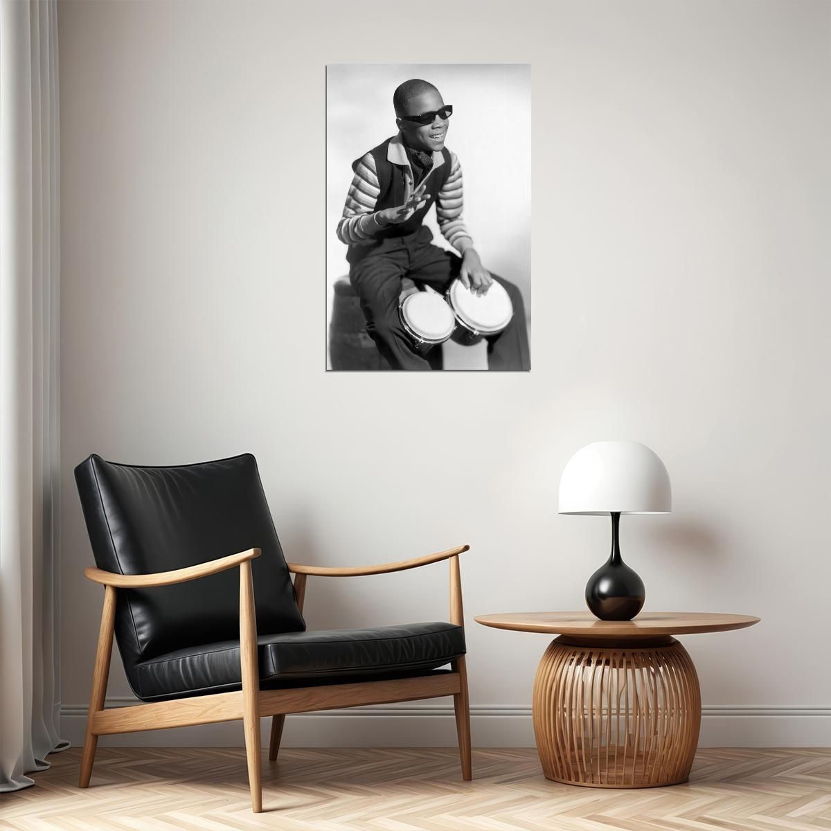 Stevie Wonder Young Black And White Poster Iconic Soul Musician 1960s Piano Portrait Wall Art Print Old Hollywood Aesthetic Wall Decor