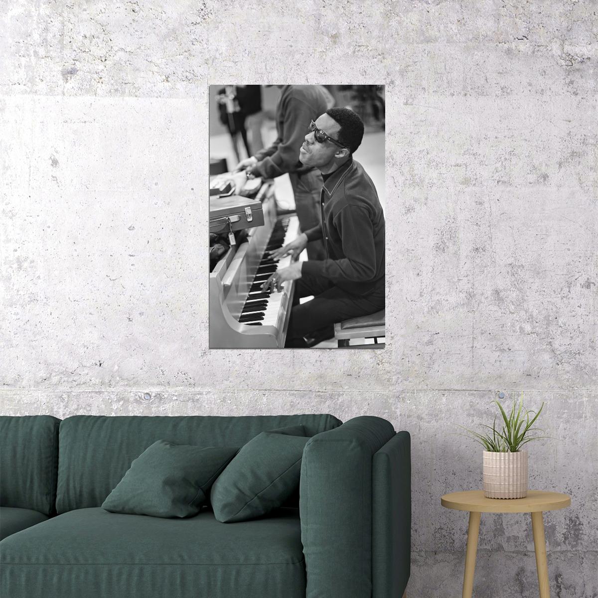 Stevie Wonder Classic Black And White Portrait Poster 1970s Music Icon Legendary Soul Artist Wall Art Print Old Hollywood Aesthetic Wall Decor