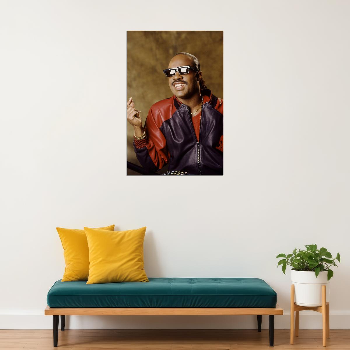 Stevie Wonder Portrait Poster Legendary Soul Music Icon Pop Culture Artist Classic Wall Art Print Old Hollywood Aesthetic Wall Decor