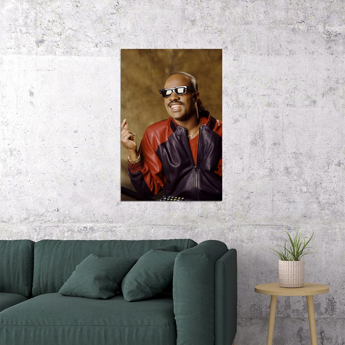 Stevie Wonder Portrait Poster Legendary Soul Music Icon Pop Culture Artist Classic Wall Art Print Old Hollywood Aesthetic Wall Decor