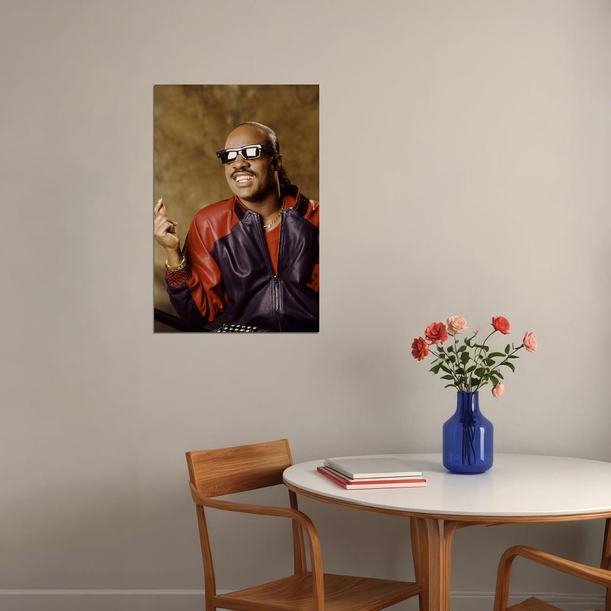 Stevie Wonder Portrait Poster Legendary Soul Music Icon Pop Culture Artist Classic Wall Art Print Old Hollywood Aesthetic Wall Decor