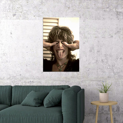 Steven Tyler Funny Poster Aerosmith Lead Vocalist Print Playful Iconic Rock Star Classic Music Portrait Wall Art Old Hollywood Aesthetic Wall Decor