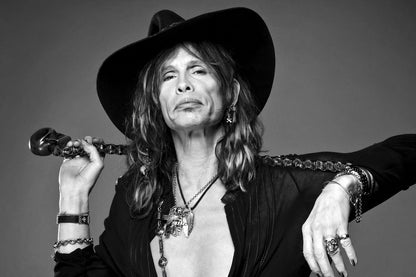 Steven Tyler Black And White Portrait Poster Classic Rock Icon Aerosmith Lead Vocalist Music Legend Print Old Hollywood Aesthetic Wall Decor