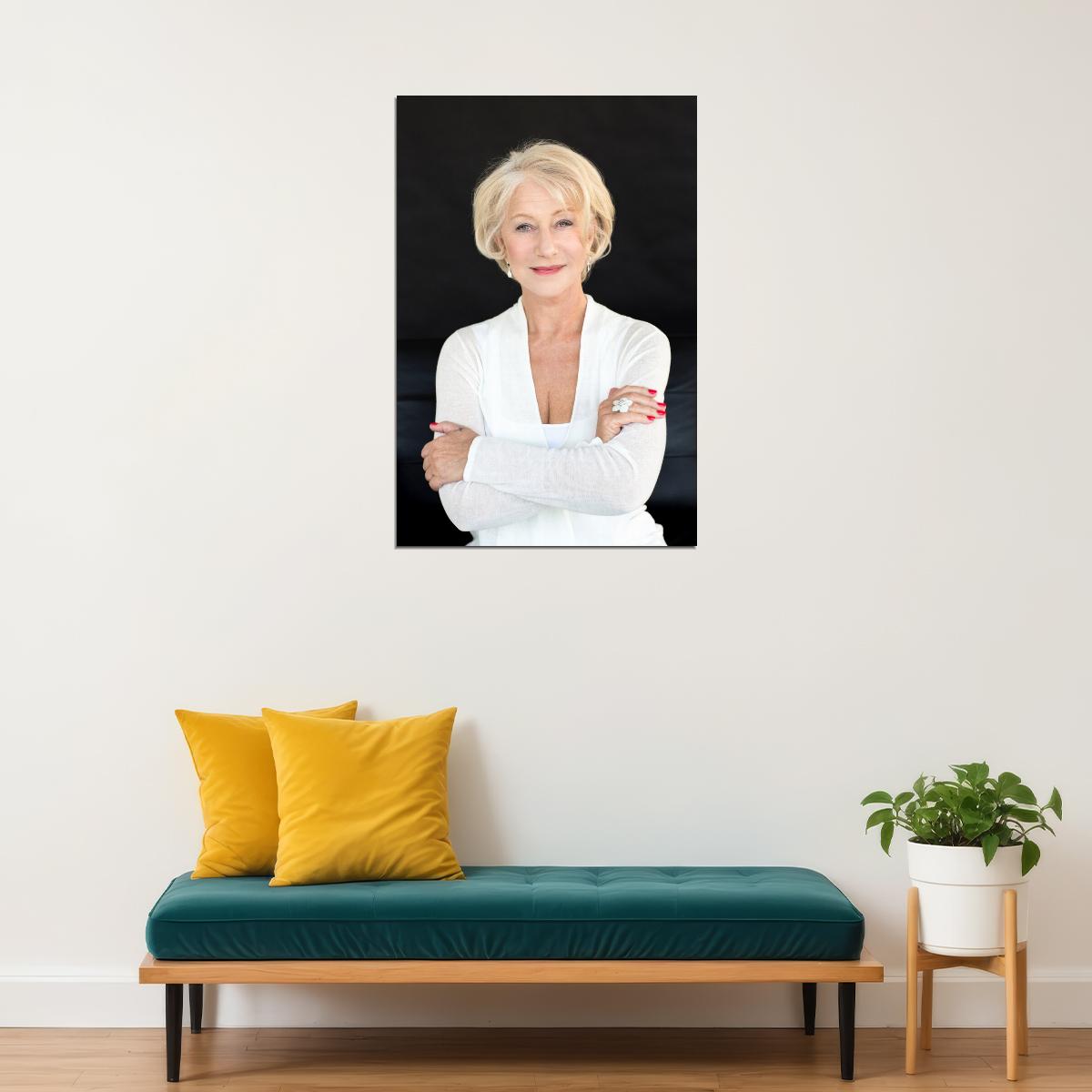 Helen Mirren Black And White Portrait Poster Timeless British Film Star Classic Elegance Legendary Actress Fashion Icon Wall Art Print Old Hollywood Aesthetic Wall Decor