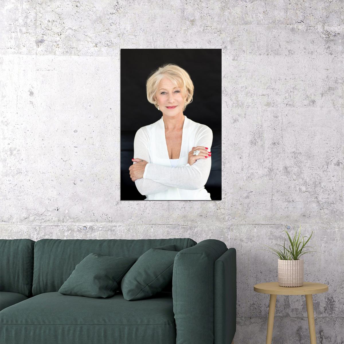 Helen Mirren Black And White Portrait Poster Timeless British Film Star Classic Elegance Legendary Actress Fashion Icon Wall Art Print Old Hollywood Aesthetic Wall Decor