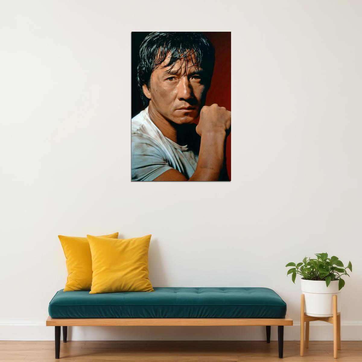 Jackie Chan Modern Portrait Poster Iconic Action Film Star Legendary Martial Artist Hollywood Actor Wall Art Print Old Hollywood Aesthetic Wall Decor - xonomax