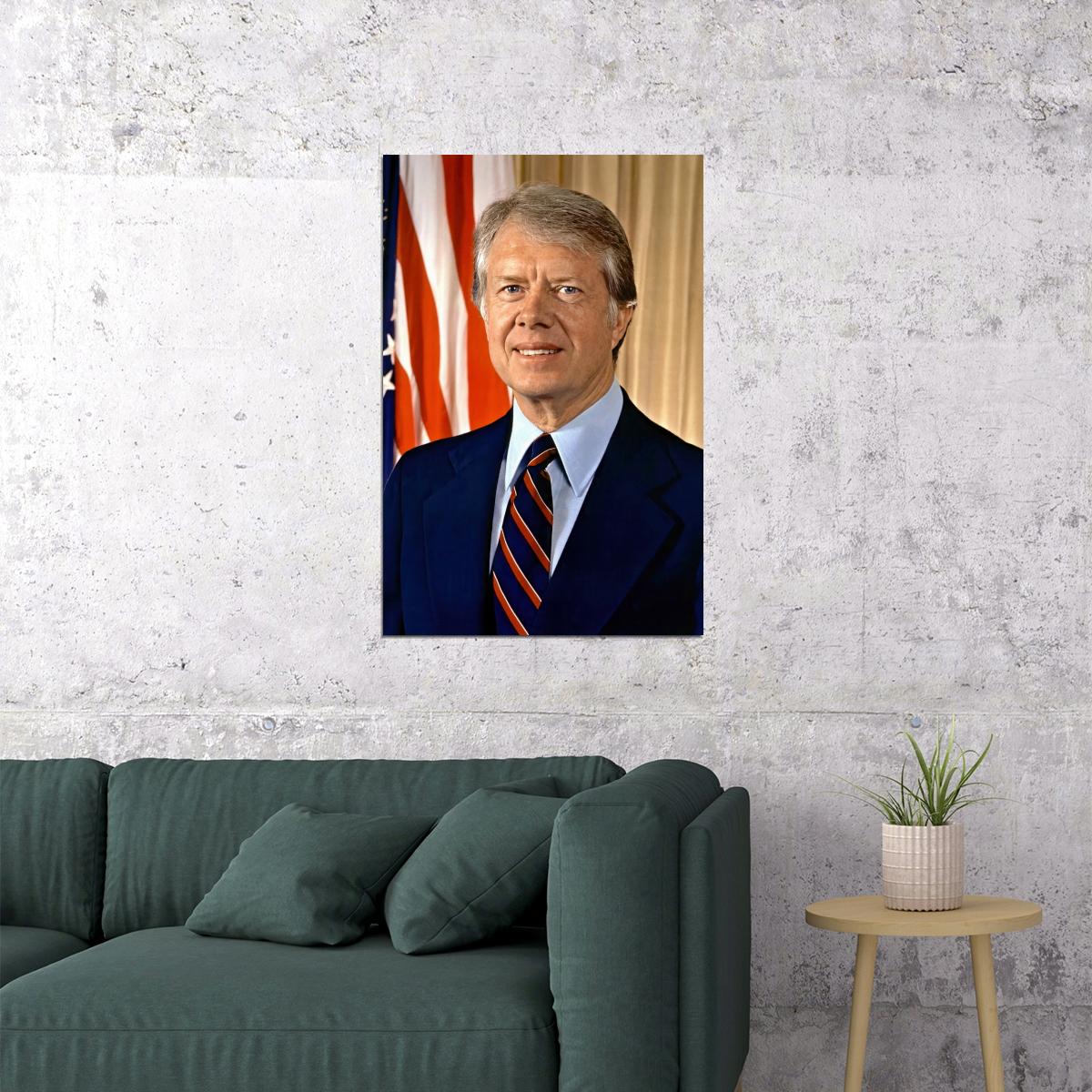 Jimmy Carter Presidential Portrait Poster 39th President of the United States Classic 1970s Leadership Wall Art Print Old Hollywood Aesthetic Wall Decor