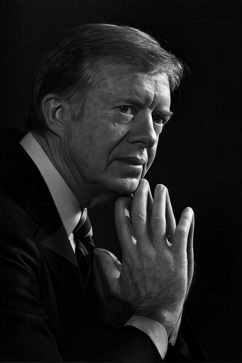 Jimmy Carter Black And White Modern Portrait Poster Former U.S. President Thoughtful Leadership Icon Wall Art Print Old Hollywood Aesthetic Wall Decor