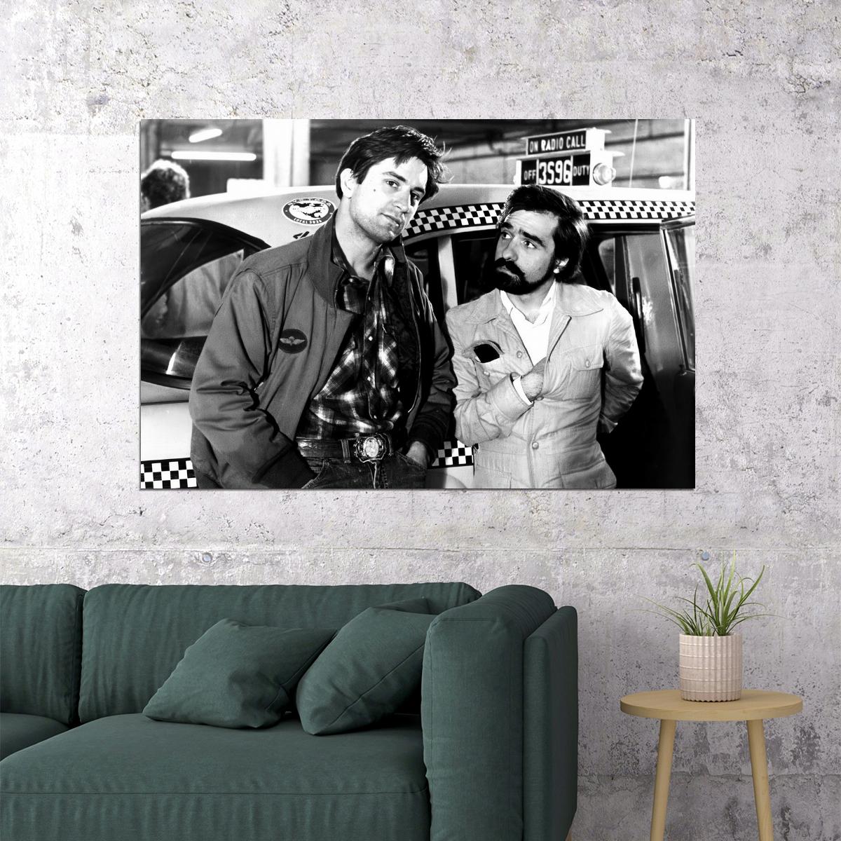 Martin Scorsese And Robert De Niro Taxi Driver Set Poster 1976 Iconic Film Behind The Scenes Classic Hollywood Wall Art Print Old Hollywood Aesthetic Wall Decor