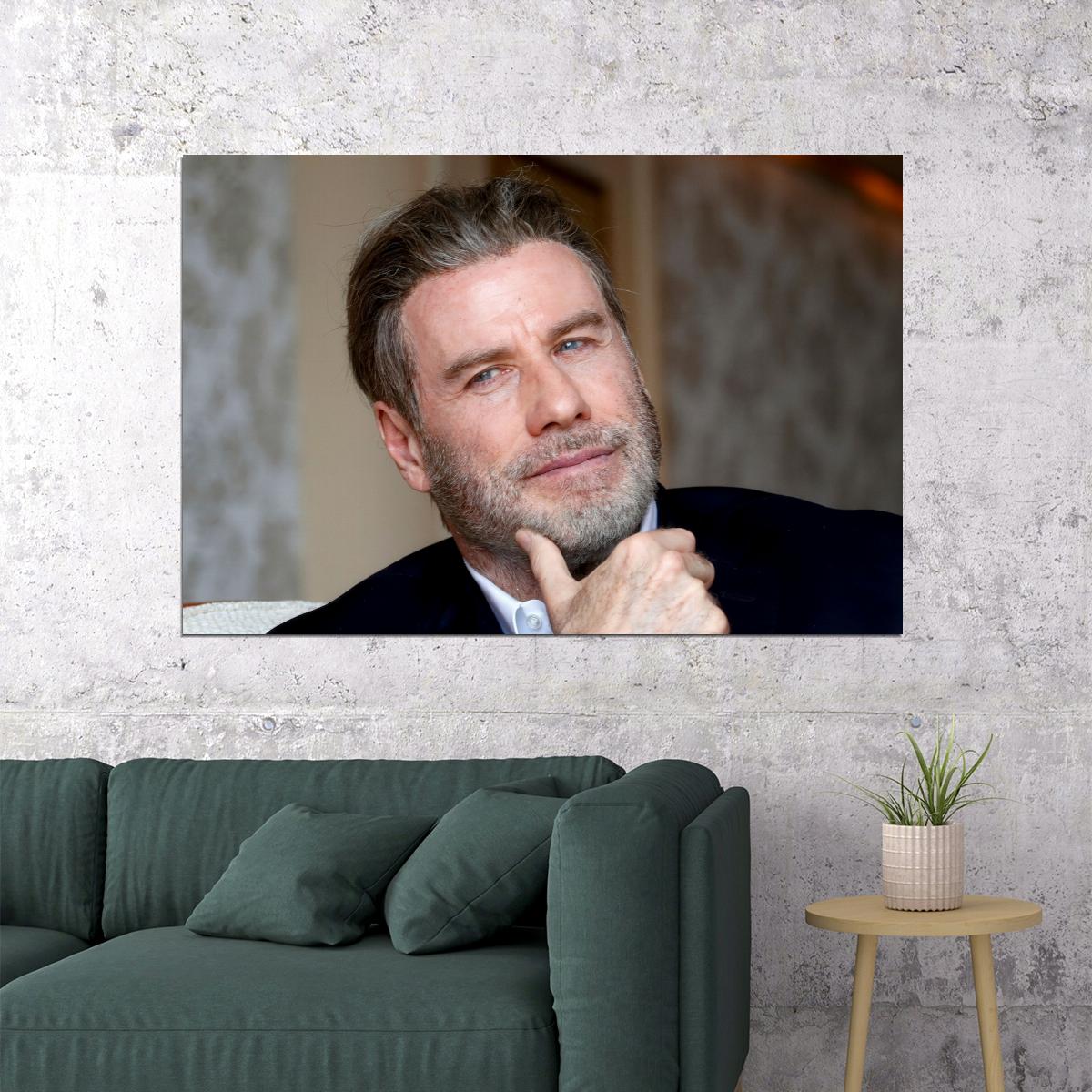 John Travolta Modern Portrait Poster Iconic Film Star Hollywood Actor Wall Art Print Old Hollywood Aesthetic Wall Decor