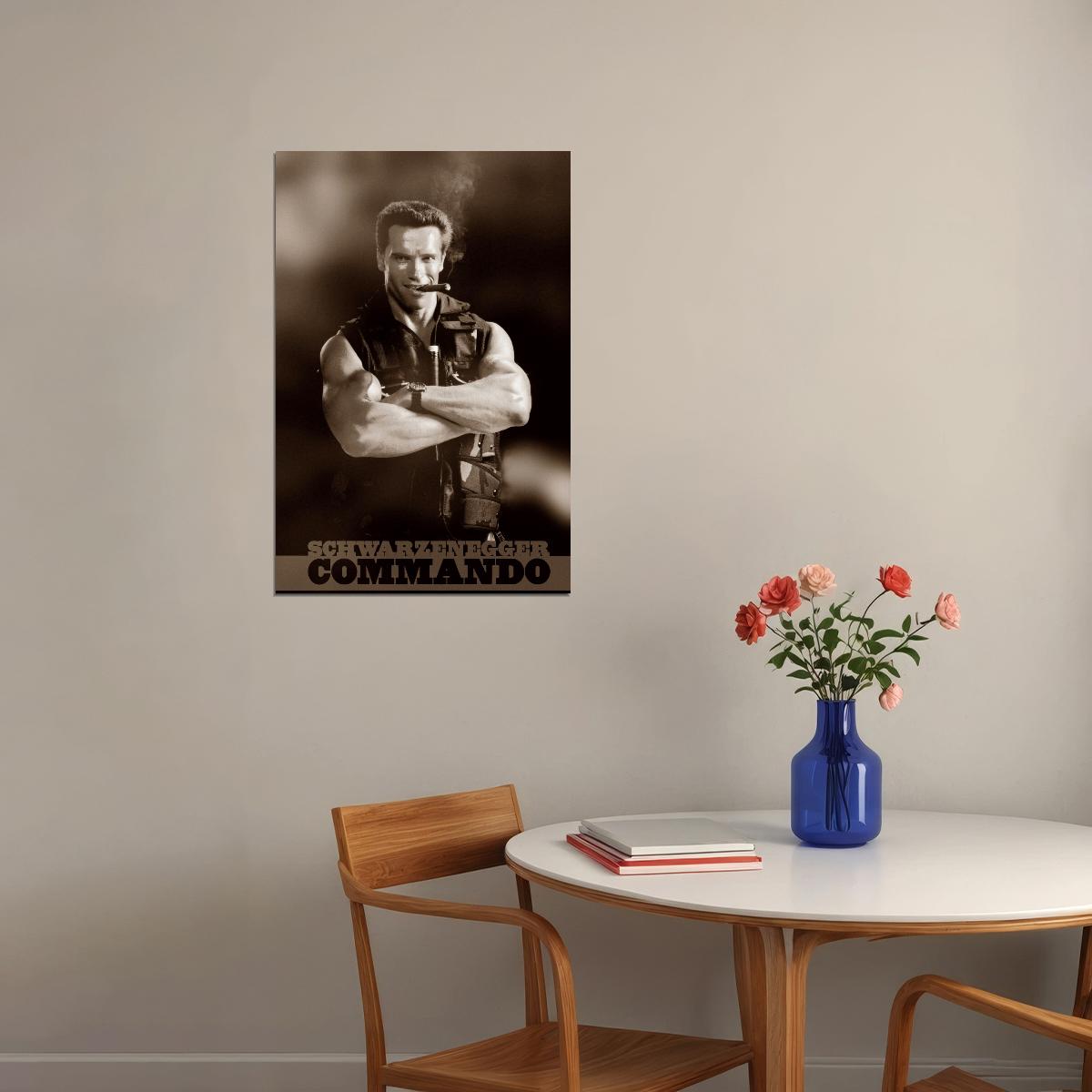 Arnold Schwarzenegger Commando Movie Poster 1985 Iconic Action Film Legendary Hollywood Star Wall Art Print Old Hollywood Aesthetic Wall Decor