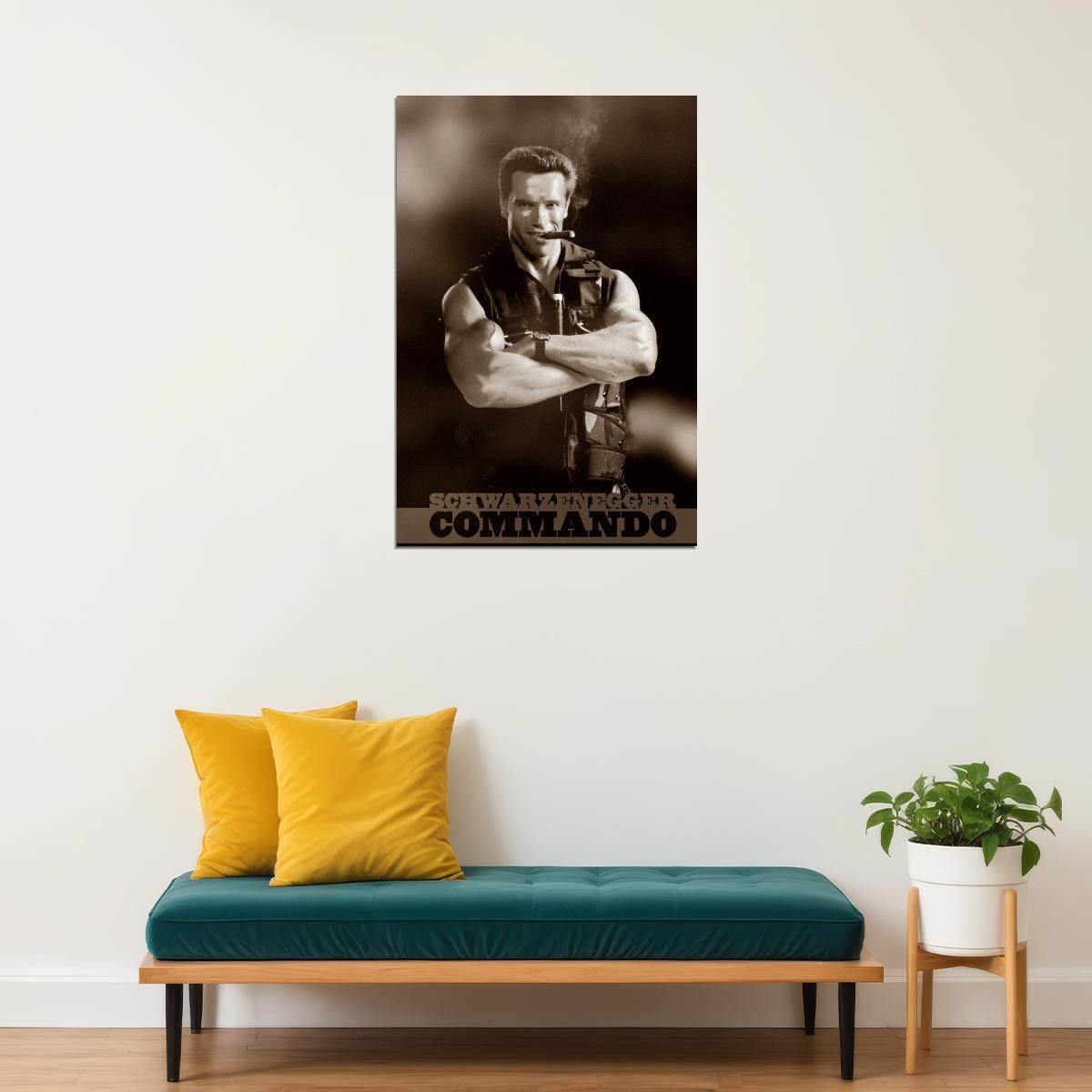 Arnold Schwarzenegger Commando Movie Poster 1985 Iconic Action Film Legendary Hollywood Star Wall Art Print Old Hollywood Aesthetic Wall Decor