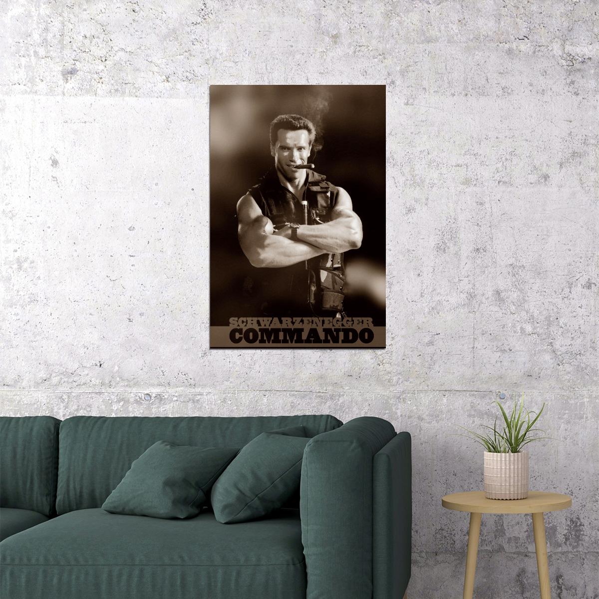 Arnold Schwarzenegger Commando Movie Poster 1985 Iconic Action Film Legendary Hollywood Star Wall Art Print Old Hollywood Aesthetic Wall Decor