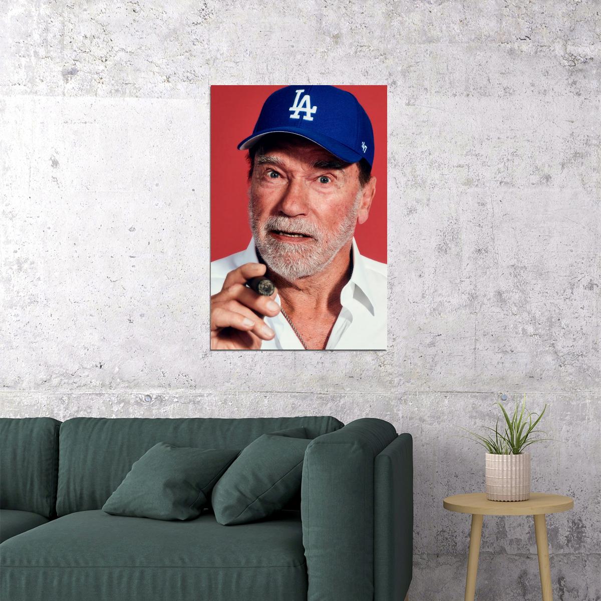Arnold Schwarzenegger Modern Portrait Poster Hollywood Legend With Cigar Iconic Actor Recent Photo Wall Art Print Old Hollywood Aesthetic Wall Decor - xonomax