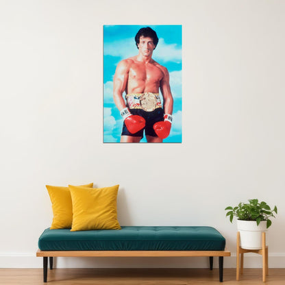 Sylvester Sly Stallone Boxing Champion Poster Classic Boxing Film Iconic Fighter Hollywood Legend Wall Art Print Old Hollywood Aesthetic Wall Decor