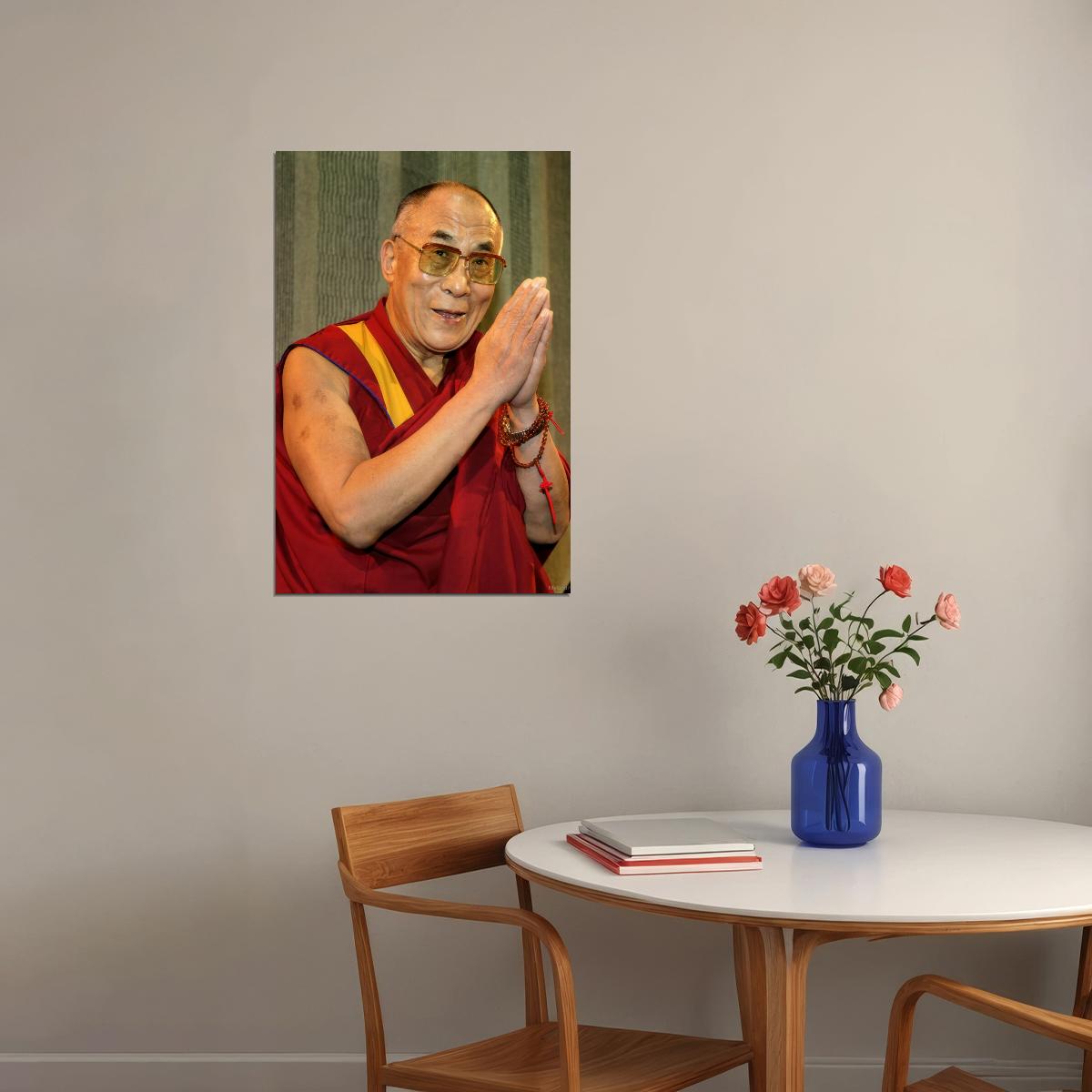 Tenzin Gyatso 14th Dalai Lama Modern Portrait Poster Iconic Tibetan Spiritual Leader Recent Photo Wall Art Print Old Hollywood Aesthetic Wall Decor