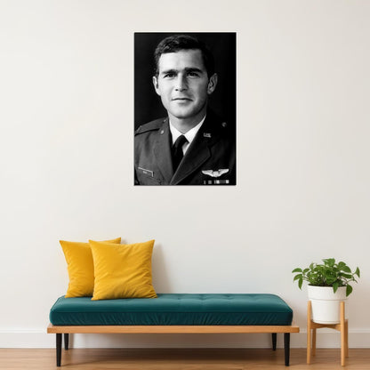 George W. Bush Young Air Force Portrait Poster Early Military Career Classic Black And White Wall Art Print Old Hollywood Aesthetic Wall Decor