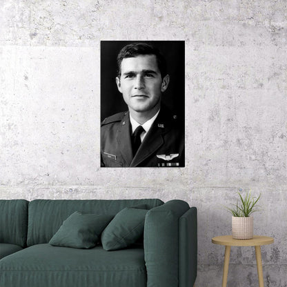 George W. Bush Young Air Force Portrait Poster Early Military Career Classic Black And White Wall Art Print Old Hollywood Aesthetic Wall Decor