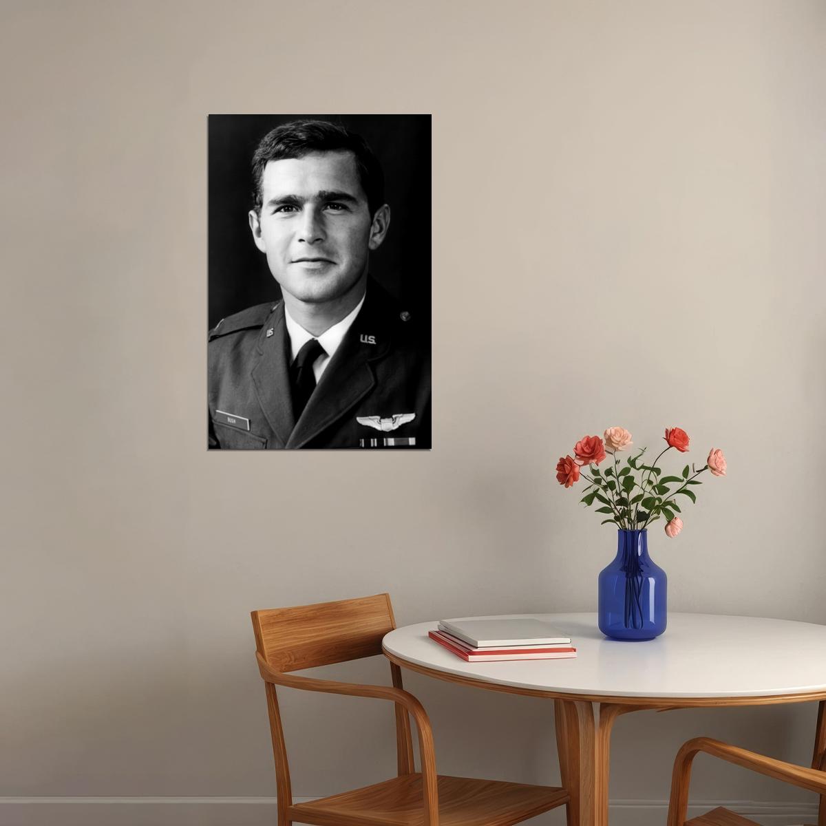 George W. Bush Young Air Force Portrait Poster Early Military Career Classic Black And White Wall Art Print Old Hollywood Aesthetic Wall Decor