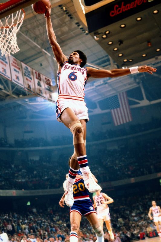 Julius Erving Dunk Poster Iconic Basketball Player Classic Sports Legend High-Flying Move Wall Art Print Old Hollywood Aesthetic Wall Decor