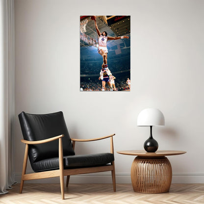 Julius Erving Dunk Poster Iconic Basketball Player Classic Sports Legend High-Flying Move Wall Art Print Old Hollywood Aesthetic Wall Decor