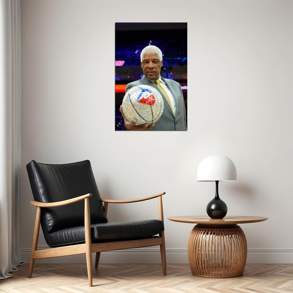 Julius Erving Portrait Poster Classic Basketball Champion Sports Legend Wall Art Print Old Hollywood Aesthetic Wall Decor