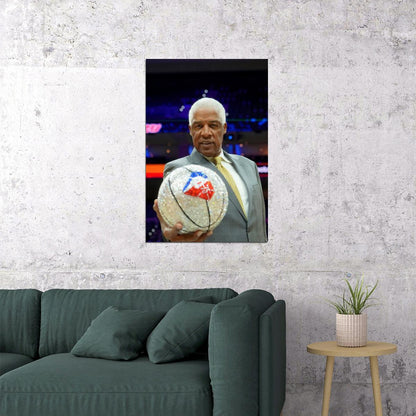 Julius Erving Portrait Poster Classic Basketball Champion Sports Legend Wall Art Print Old Hollywood Aesthetic Wall Decor