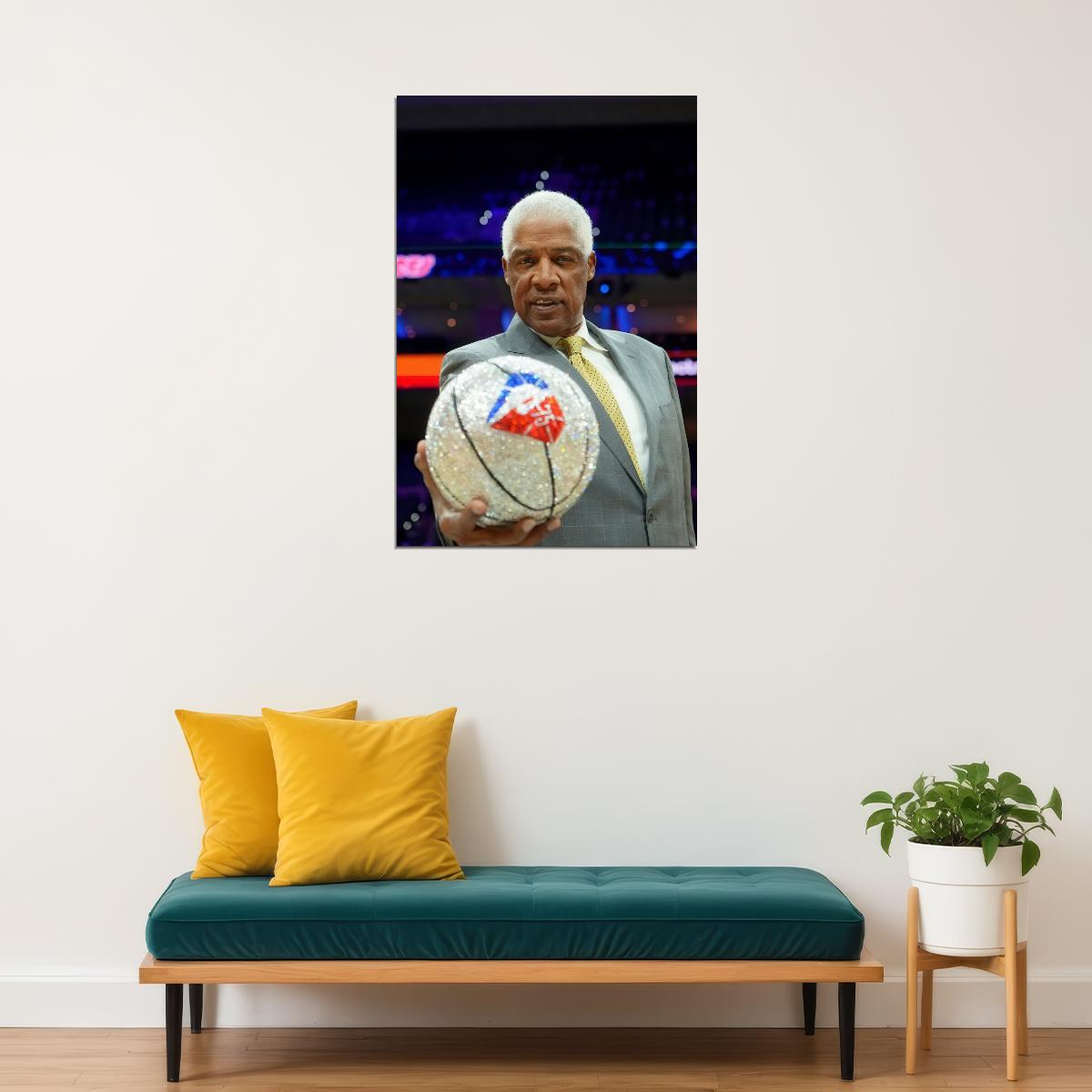 Julius Erving Portrait Poster Classic Basketball Champion Sports Legend Wall Art Print Old Hollywood Aesthetic Wall Decor