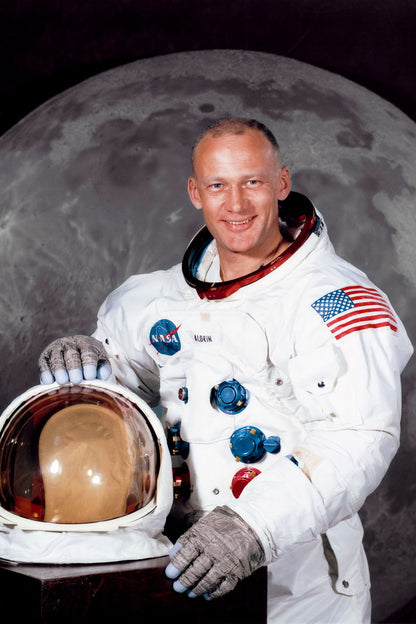 Buzz Aldrin Moon Landing Portrait Poster Iconic Astronaut Apollo 11 Space Mission Classic History Wall Art Print Old Hollywood Aesthetic Wall Decor