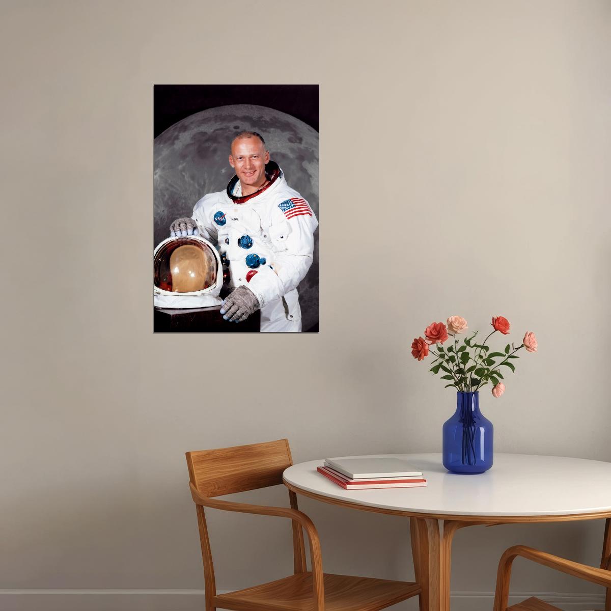 Buzz Aldrin Moon Landing Portrait Poster Iconic Astronaut Apollo 11 Space Mission Classic History Wall Art Print Old Hollywood Aesthetic Wall Decor