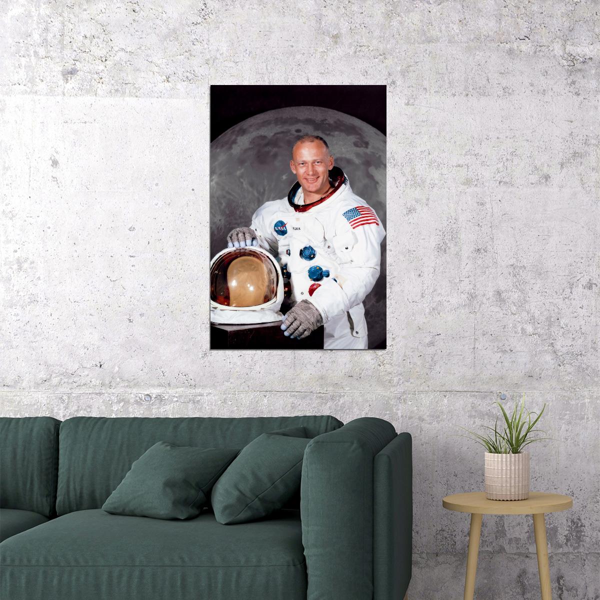 Buzz Aldrin Moon Landing Portrait Poster Iconic Astronaut Apollo 11 Space Mission Classic History Wall Art Print Old Hollywood Aesthetic Wall Decor