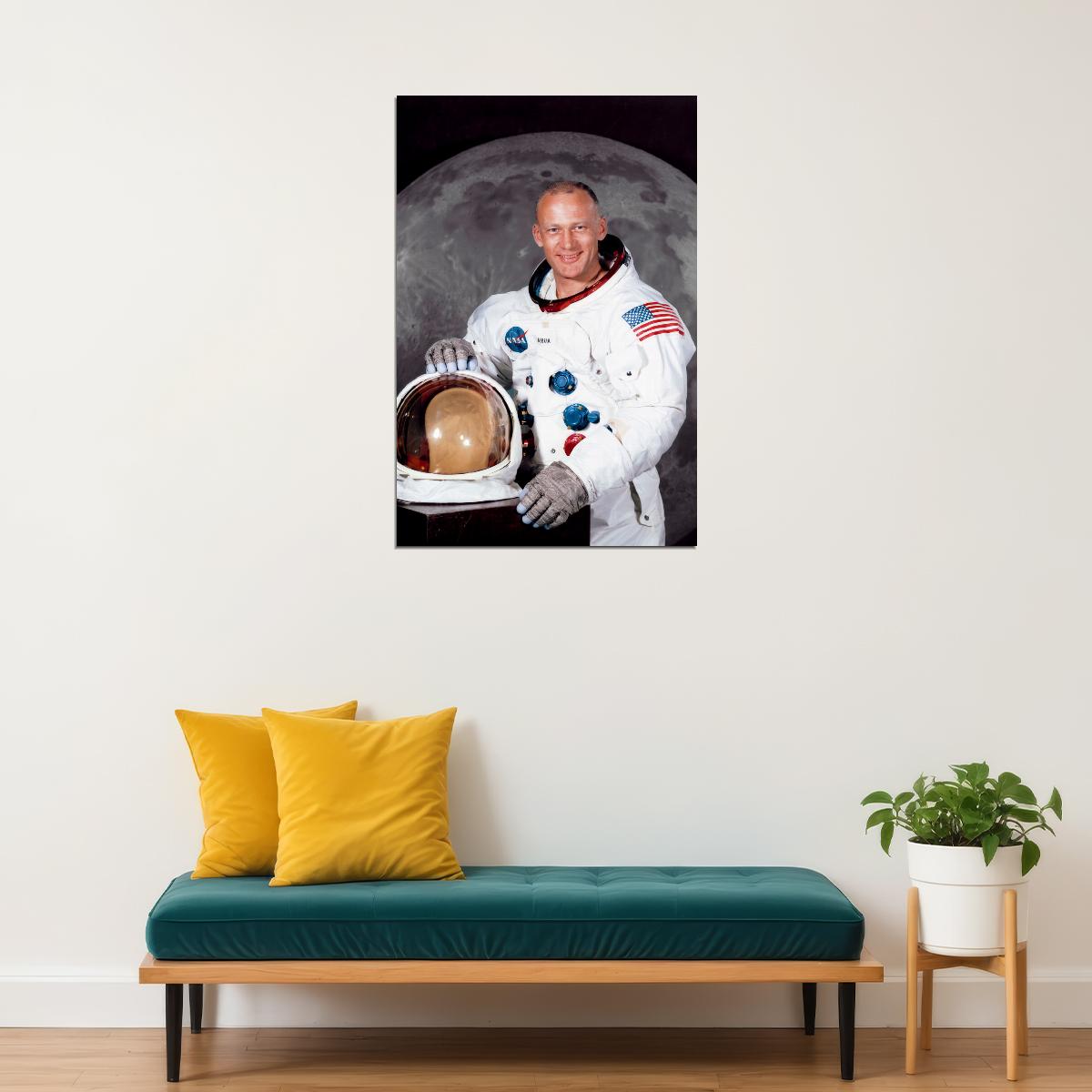 Buzz Aldrin Moon Landing Portrait Poster Iconic Astronaut Apollo 11 Space Mission Classic History Wall Art Print Old Hollywood Aesthetic Wall Decor