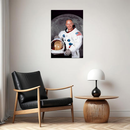 Buzz Aldrin Moon Landing Portrait Poster Iconic Astronaut Apollo 11 Space Mission Classic History Wall Art Print Old Hollywood Aesthetic Wall Decor