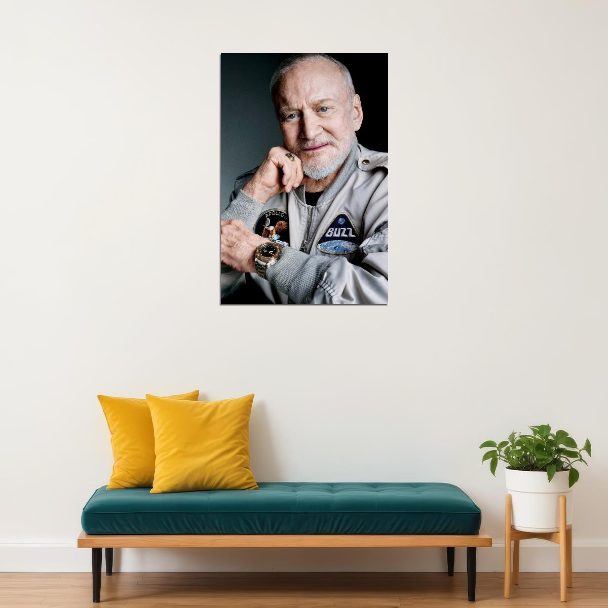 Buzz Aldrin Modern Portrait Poster Legendary Astronaut Recent Photo Space Icon Wall Art Print Old Hollywood Aesthetic Wall Decor