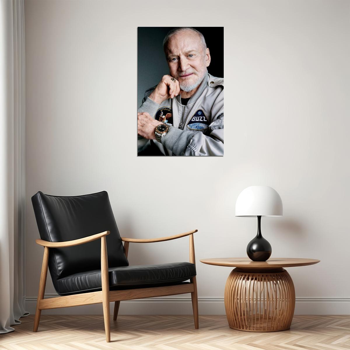 Buzz Aldrin Modern Portrait Poster Legendary Astronaut Recent Photo Space Icon Wall Art Print Old Hollywood Aesthetic Wall Decor