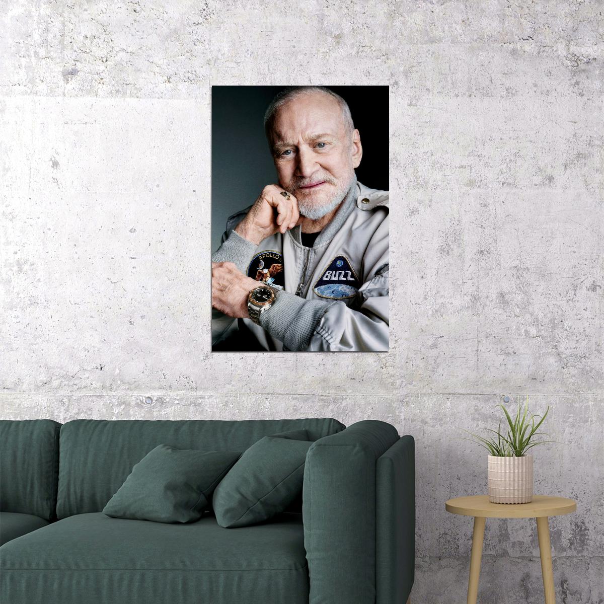 Buzz Aldrin Modern Portrait Poster Legendary Astronaut Recent Photo Space Icon Wall Art Print Old Hollywood Aesthetic Wall Decor