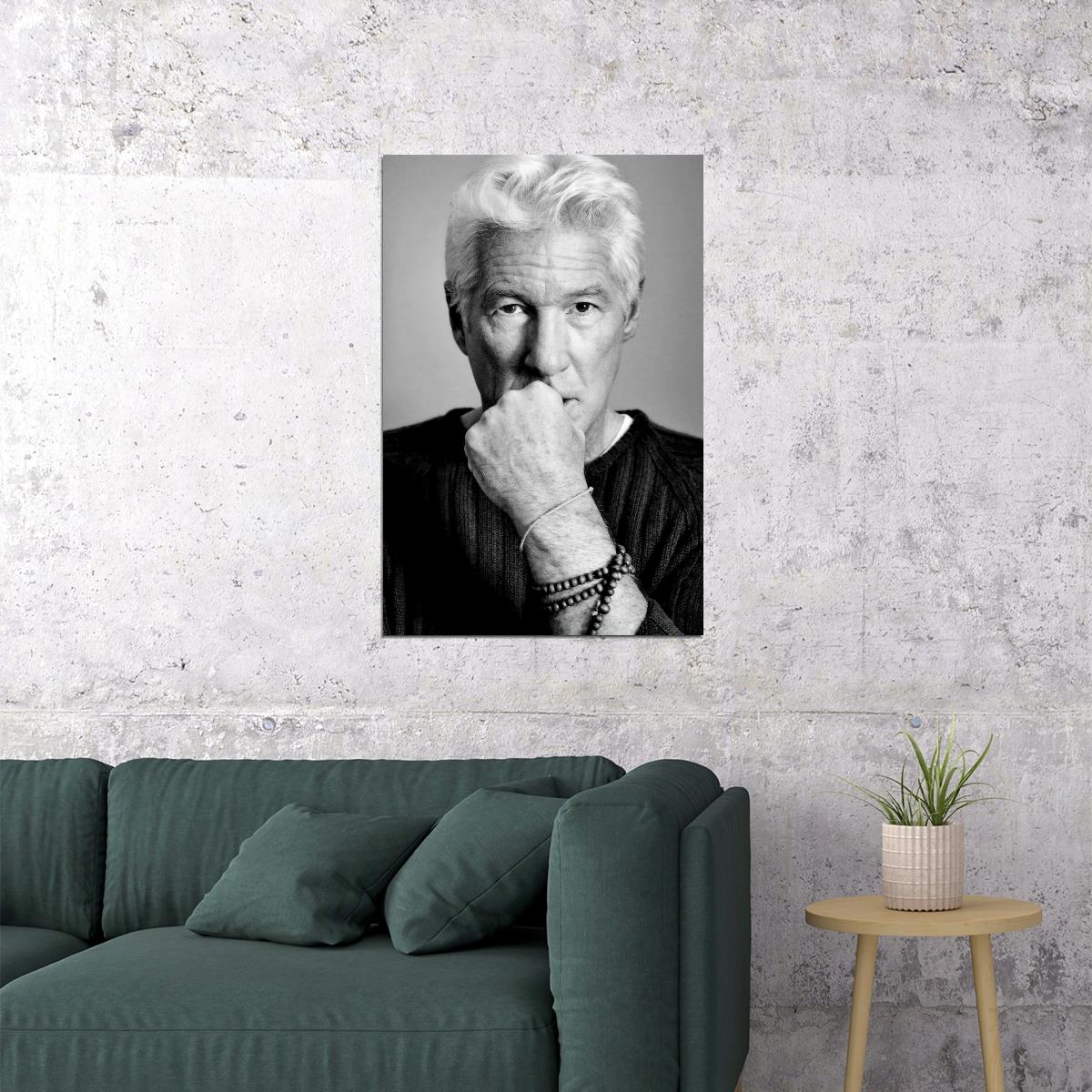 Richard Gere Modern Portrait Poster Classic Hollywood Actor Black and White Movie Star Photo Wall Art Print Old Hollywood Aesthetic Wall Decor