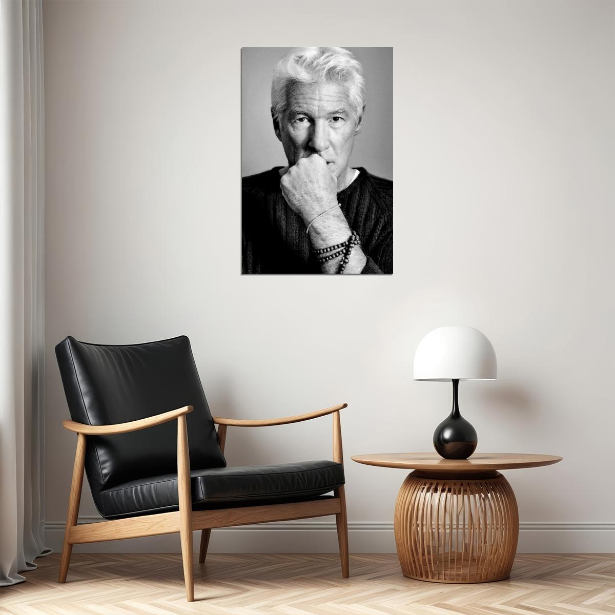 Richard Gere Modern Portrait Poster Classic Hollywood Actor Black and White Movie Star Photo Wall Art Print Old Hollywood Aesthetic Wall Decor