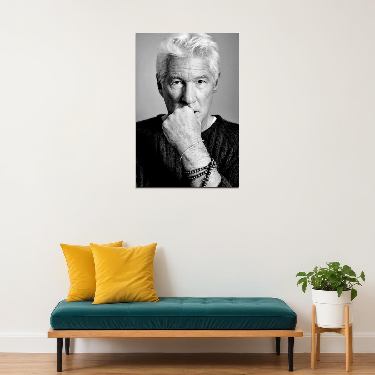 Richard Gere Modern Portrait Poster Classic Hollywood Actor Black and White Movie Star Photo Wall Art Print Old Hollywood Aesthetic Wall Decor