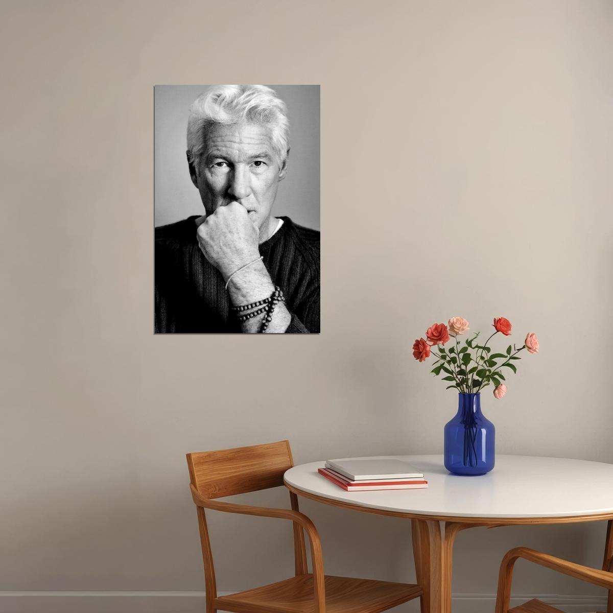 Richard Gere Modern Portrait Poster Classic Hollywood Actor Black and White Movie Star Photo Wall Art Print Old Hollywood Aesthetic Wall Decor