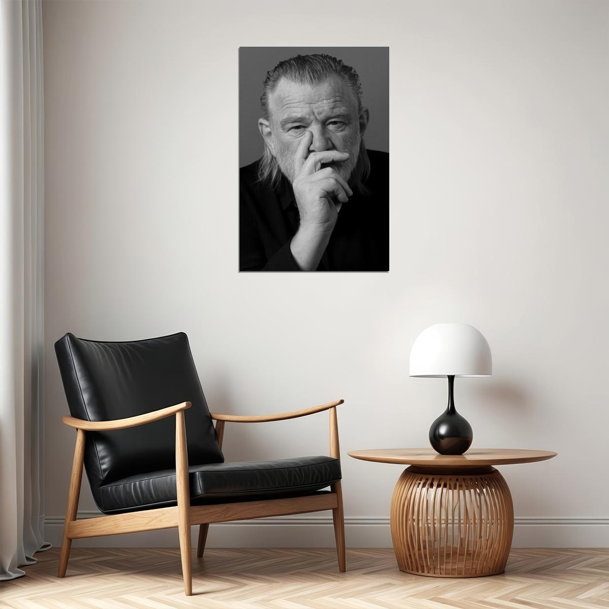 Brendan Gleeson Modern Portrait Poster Legendary Actor Recent Black And White Photo Pop Culture Icon Print Old Hollywood Aesthetic Wall Decor