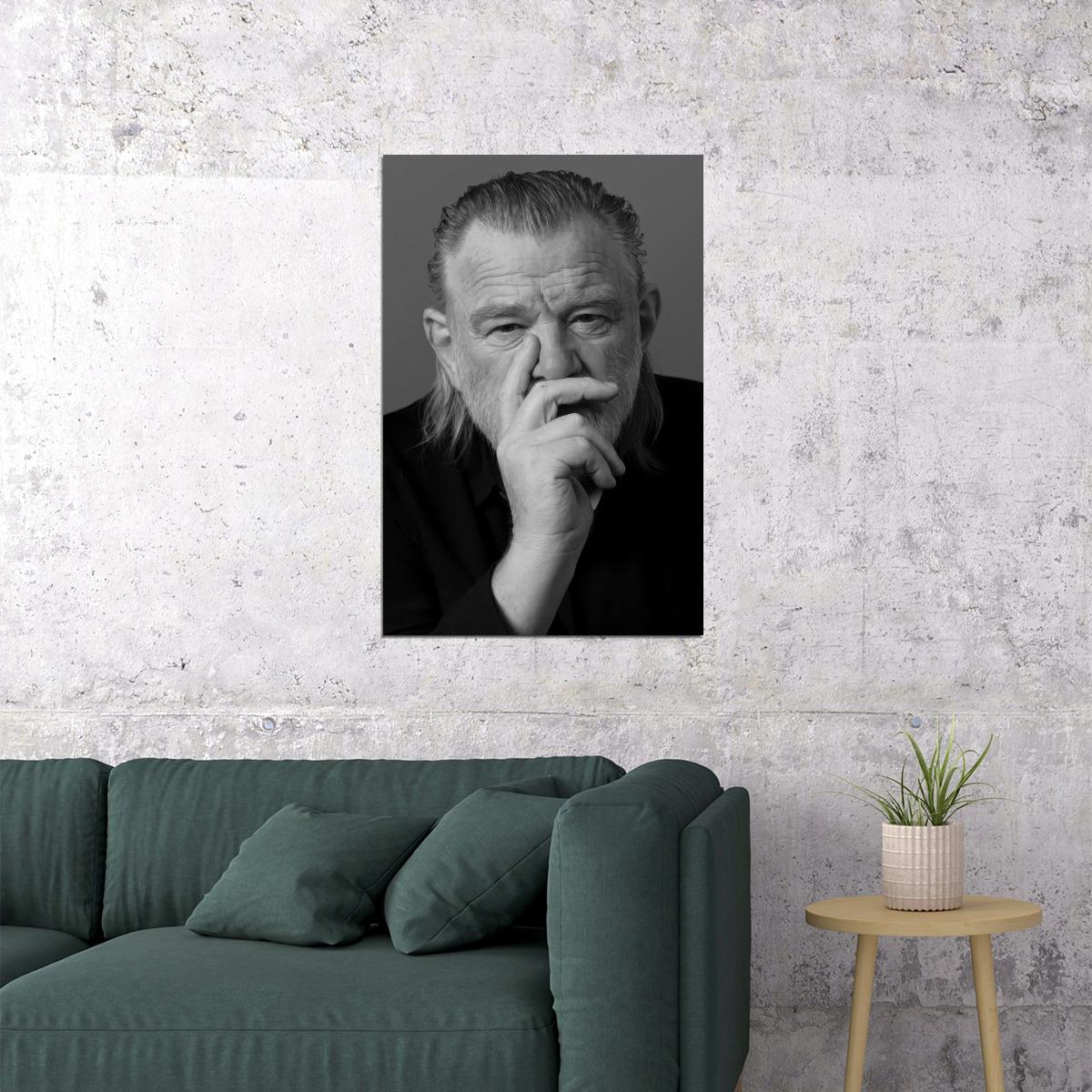 Brendan Gleeson Modern Portrait Poster Legendary Actor Recent Black And White Photo Pop Culture Icon Print Old Hollywood Aesthetic Wall Decor