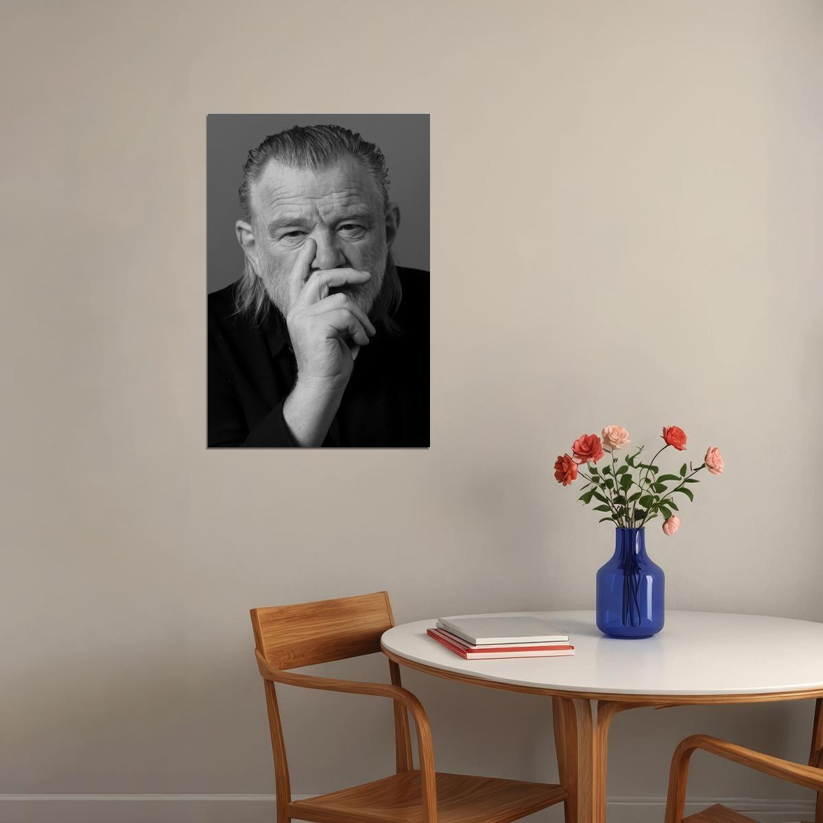 Brendan Gleeson Modern Portrait Poster Legendary Actor Recent Black And White Photo Pop Culture Icon Print Old Hollywood Aesthetic Wall Decor