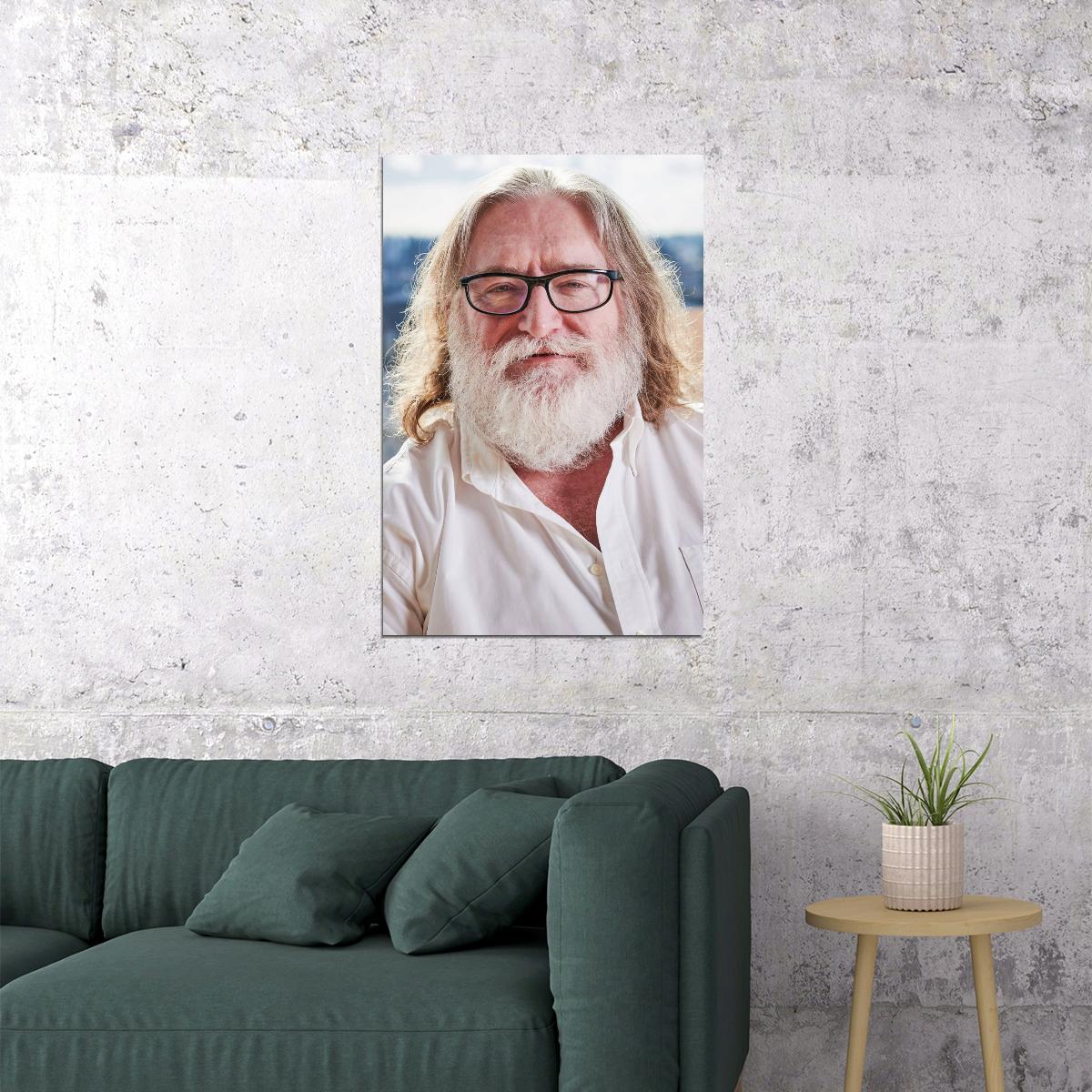 Gabe Newell Modern Portrait Poster Tech Visionary Recent Photo Gaming Industry Icon Wall Art Print Old Hollywood Aesthetic Wall Decor