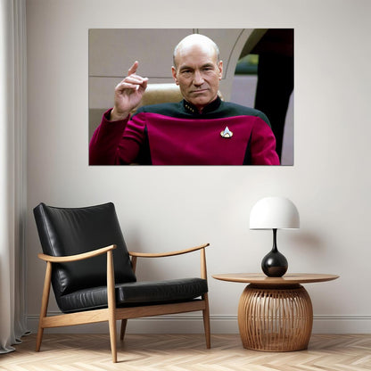 Patrick Stewart Jean-Luc Picard Portrait 1980s Sci-Fi TV Series Wall Art Print Poster Old Hollywood Aesthetic Wall Decor - xonomax