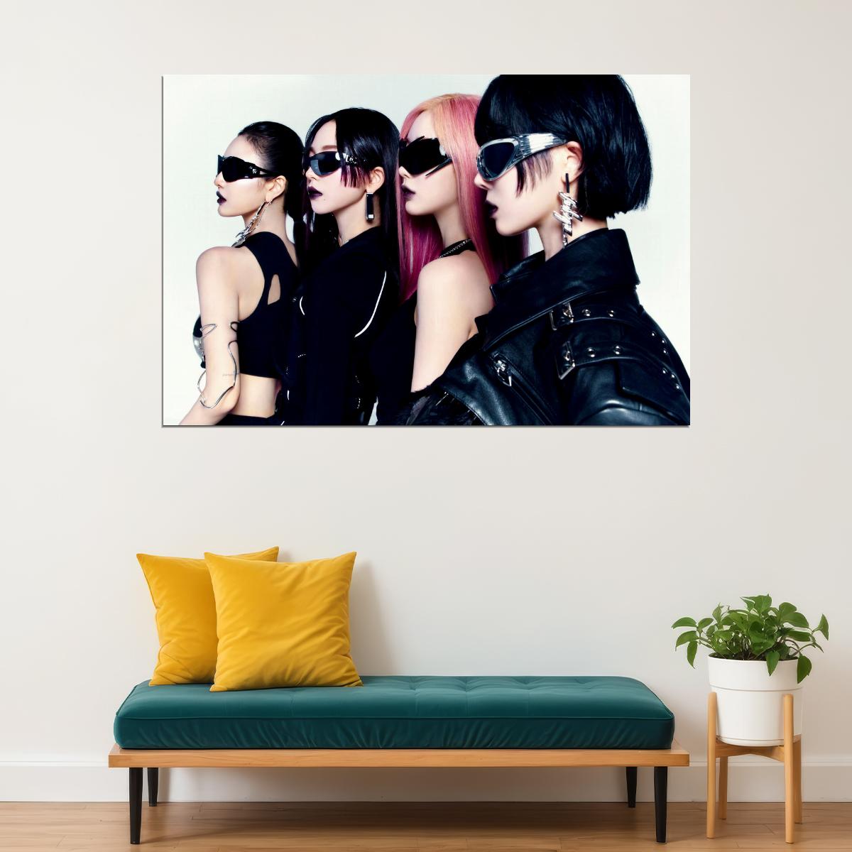 aespa Karina Winter Giselle Ningning Whiplash Album Concept Group Photo K-pop Music Poster Edgy Aesthetic Cyberpunk Female Idol Print Trendy Girl Group Wall Art - xonomax